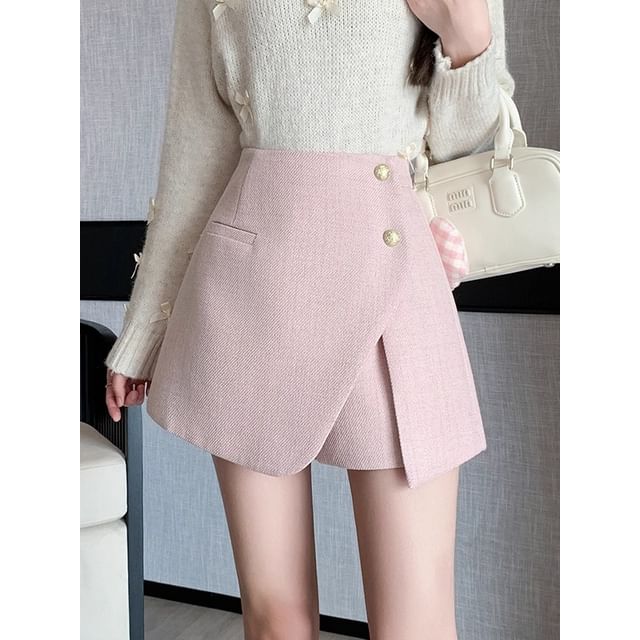 Dragan Pulse-High Waist Plain Slit Button Front Skort
