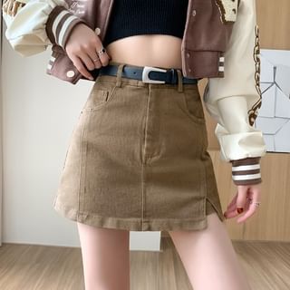 Dragan Pulse-High Waist Plain Slit Mini A-Line Skort