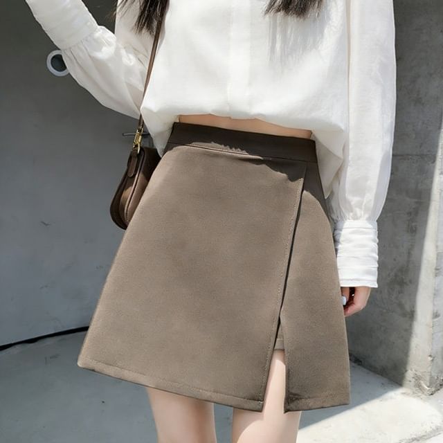Dragan Pulse-High Waist Plain Slit Mini A-Line Skort