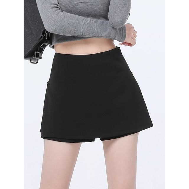 Dragan Pulse-High Waist Plain Slit Mini A-Line Skort