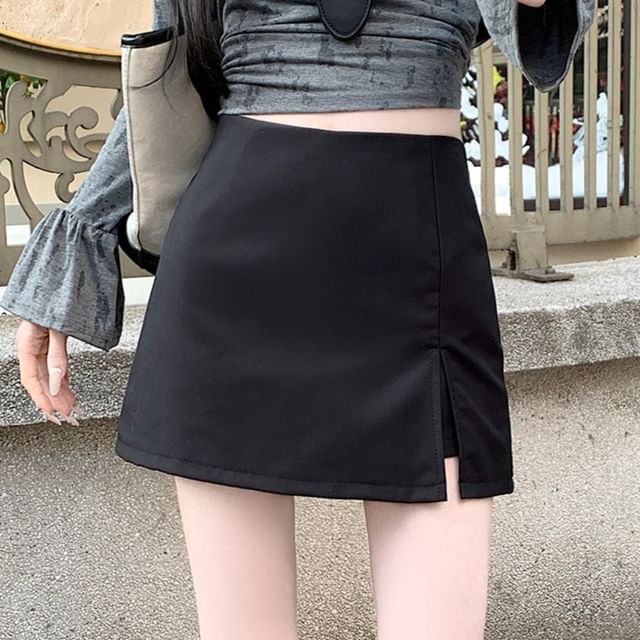 Dragan Pulse-High Waist Plain Slit Mini Skort