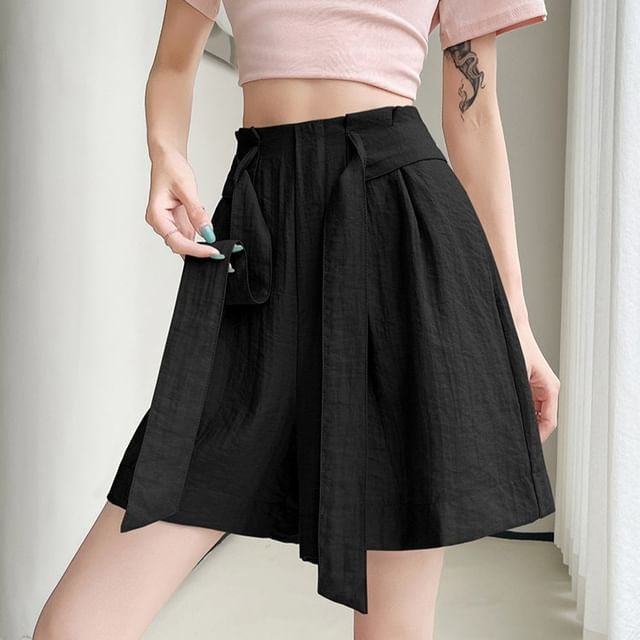 Dragan Pulse-High Waist Plain Tie-Up Shorts