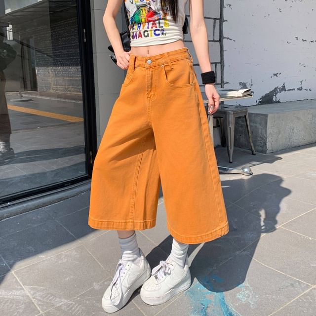 Dragan Pulse-High Waist Plain Wide Leg Jorts