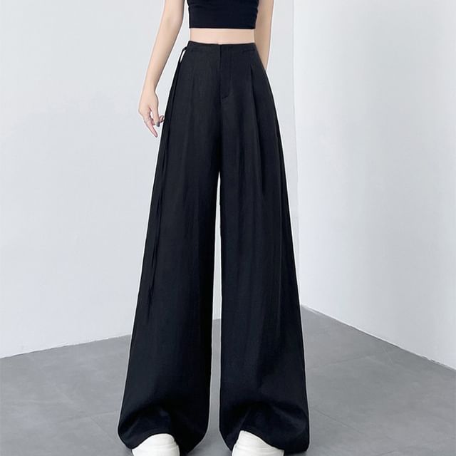 Dragan Pulse-High Waist Plain Wide Leg Pants