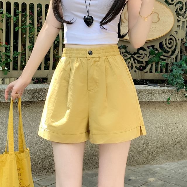Dragan Pulse-High Waist Plain Wide Leg Shorts