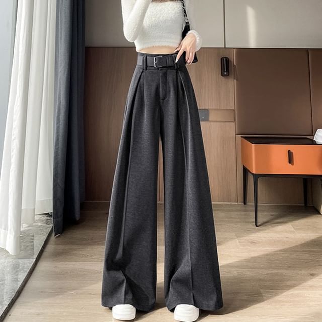 Dragan Pulse-High Waist Plain Wide Leg Slacks