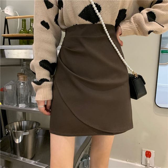 Dragan Pulse-High Waist Wrapped Plain Mini Skirt