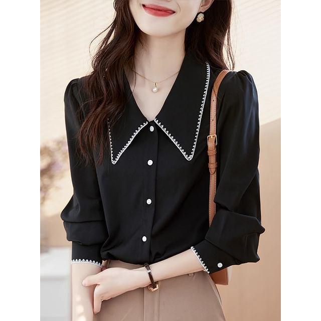 Dragan Pulse-Long-Sleeve Collared Contrast Trim Button Up Shirt