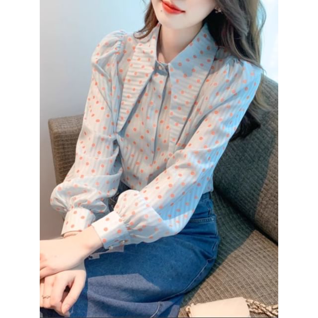 Dragan Pulse-Long-Sleeve Collared Dotted Button Up Shirt