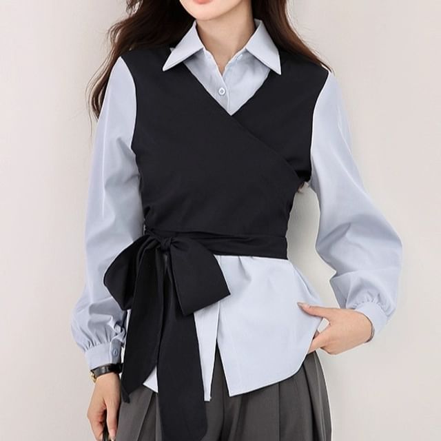 Dragan Pulse-Long-Sleeve Collared Mock Two Piece Shirt