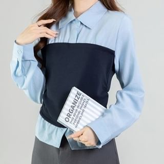 Dragan Pulse-Long-Sleeve Collared Mock Two Piece Shirt