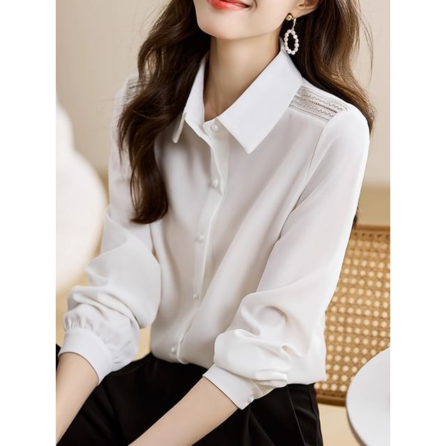 Dragan Pulse-Long-Sleeve Collared Plain Button Up Shirt