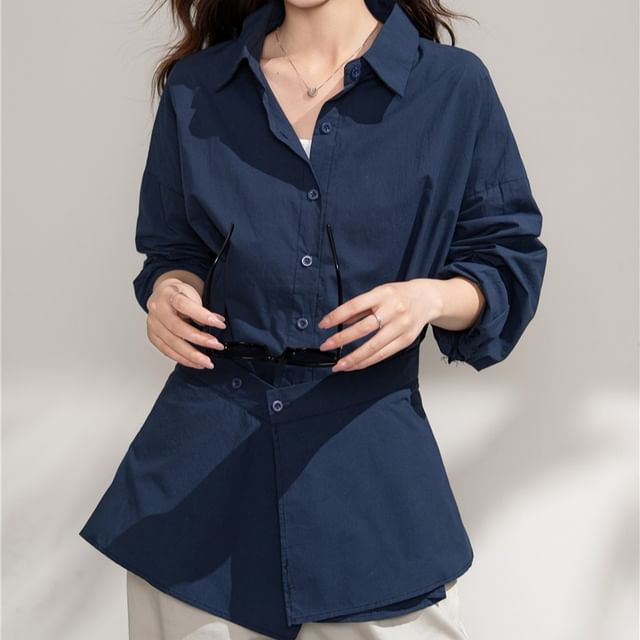 Dragan Pulse-Long-Sleeve Collared Plain Button Up Shirt