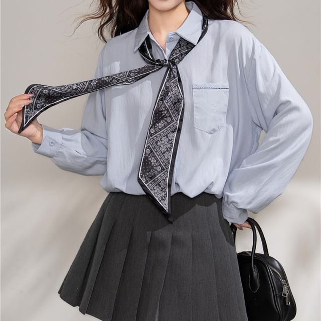 Dragan Pulse-Long-Sleeve Collared Plain Button Up Shirt