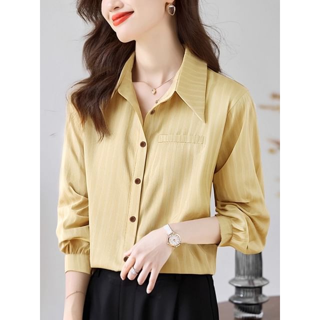 Dragan Pulse-Long-Sleeve Collared Striped Button Up Shirt