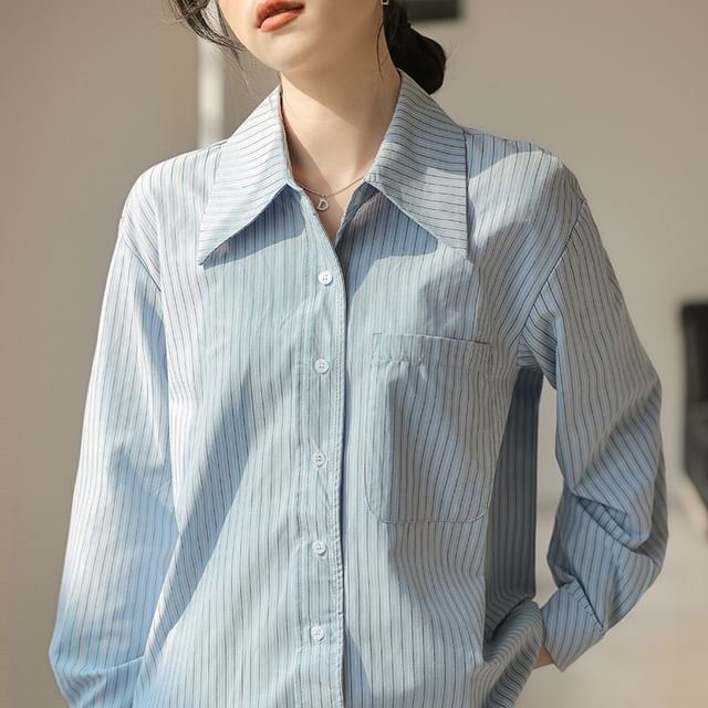 Dragan Pulse-Long-Sleeve Collared Striped Button Up Shirt