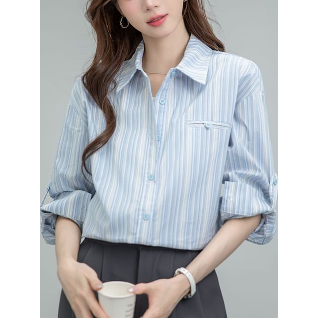 Dragan Pulse-Long-Sleeve Collared Striped Button Up Shirt