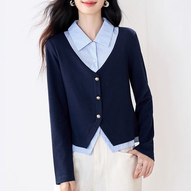 Dragan Pulse-Long-Sleeve Collared Striped Button Up Shirt