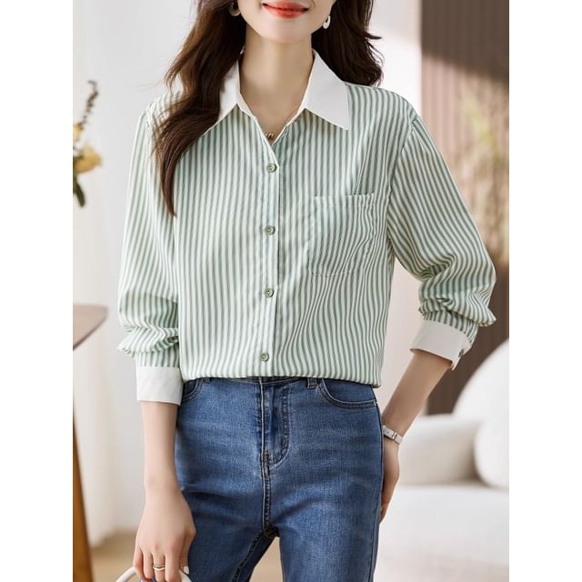 Dragan Pulse-Long-Sleeve Collared Striped Button Up Shirt