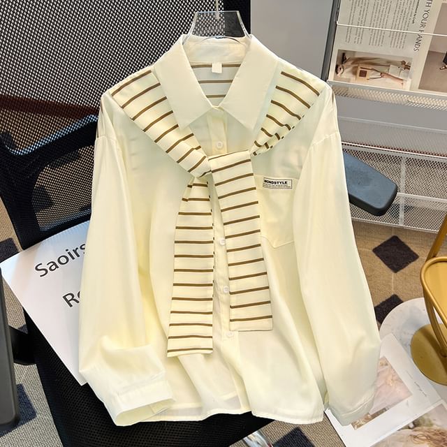 Dragan Pulse-Long-Sleeve Collared Striped Panel Shirt