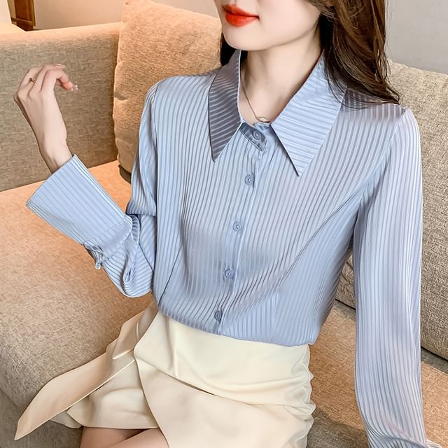 Dragan Pulse-Long Sleeve Collared Striped Shirt