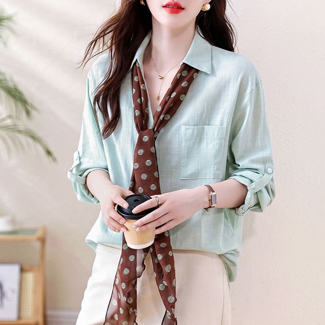 Dragan Pulse-Long-Sleeve Collared V-Neck Plain Button Up Shirt