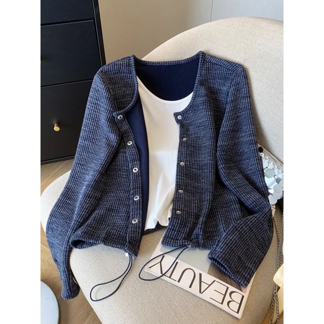 Dragan Pulse-Long Sleeve Crew Neck Mock Two Piece Button Top