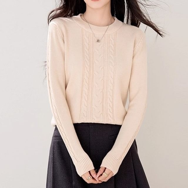 Dragan Pulse-Long-Sleeve Crewneck Plain Knit Top
