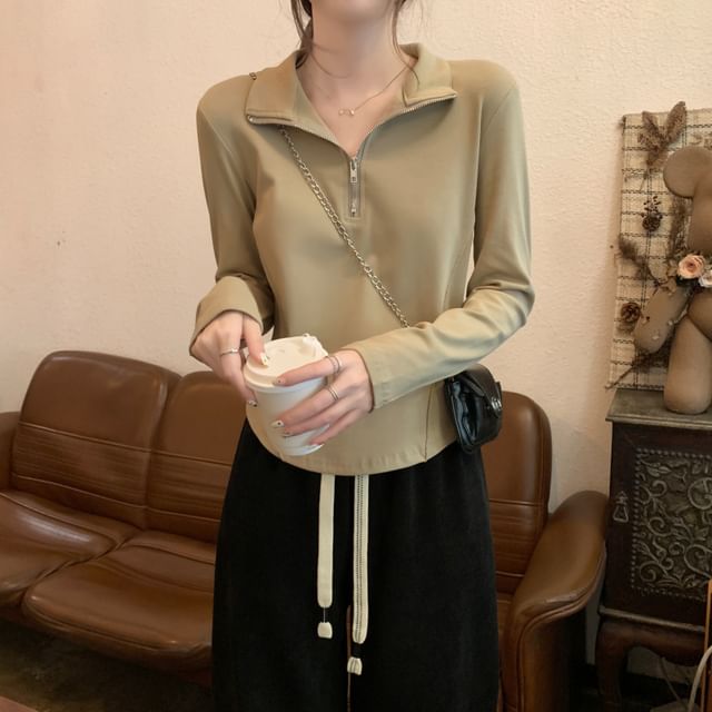 Dragan Pulse-Long-Sleeve Half Zip Plain Top