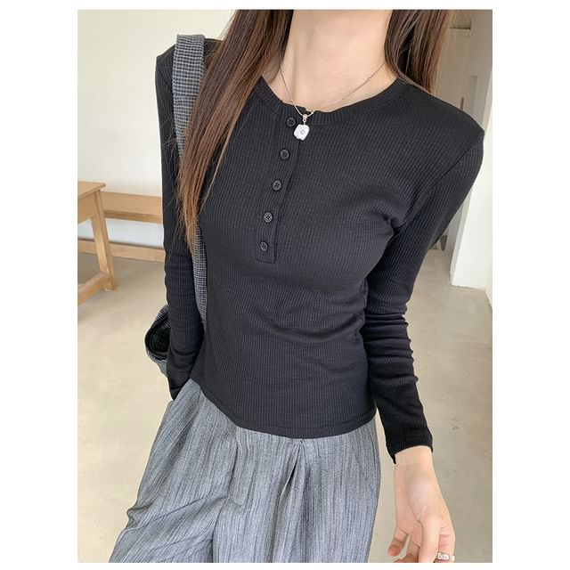 Dragan Pulse-Long-Sleeve Henley Plain Top