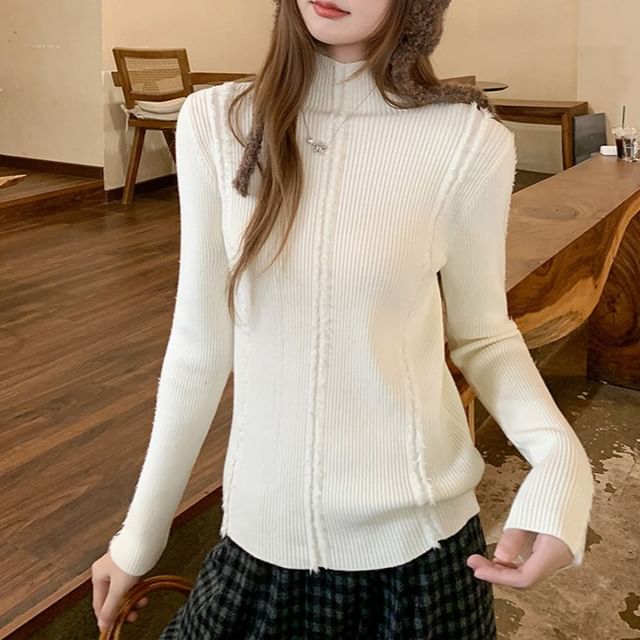 Dragan Pulse-Long-Sleeve Mock Neck Plain Knit Top