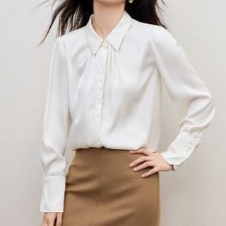 Dragan Pulse-Long-Sleeve Plain Ruched Shirt