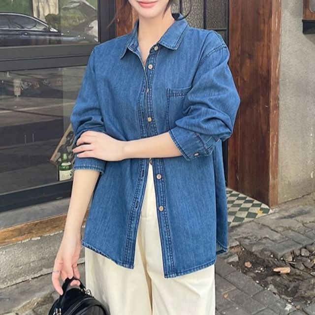 Dragan Pulse-Long-Sleeve Pocket Detail Denim Button Shacket