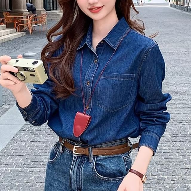 Dragan Pulse-Long-Sleeve Pocket Detail Denim Button Shacket