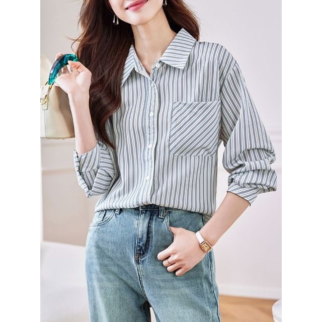 Dragan Pulse-Long-Sleeve Pocketed Striped Shirt