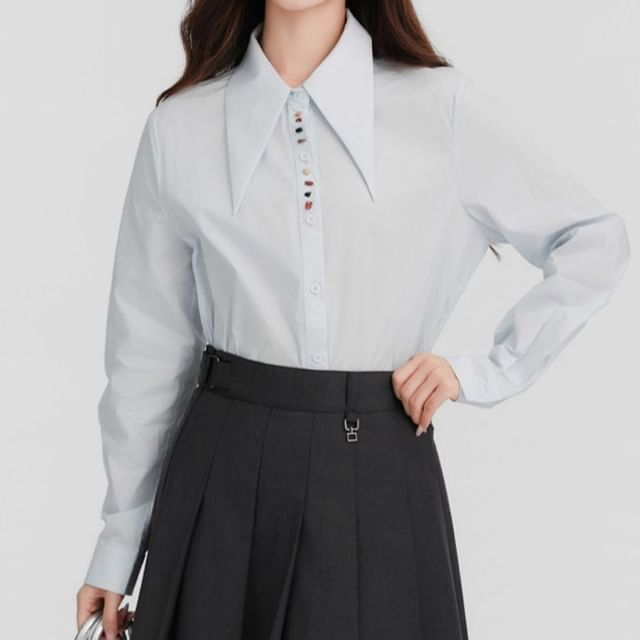 Dragan Pulse-Long Sleeve Pointed Collar Plain Shirt