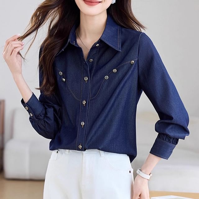 Dragan Pulse-Long-Sleeve Snap Buttoned Denim Shirt
