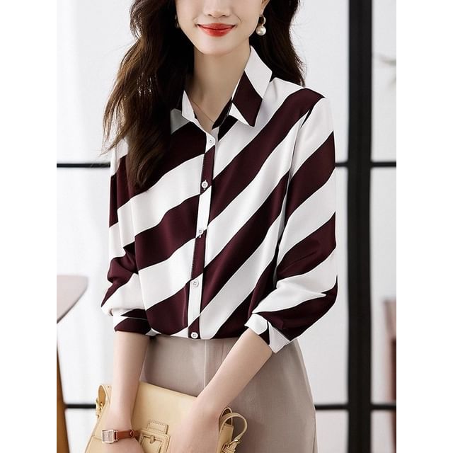 Dragan Pulse-Long-Sleeve Striped Chiffon Blouse