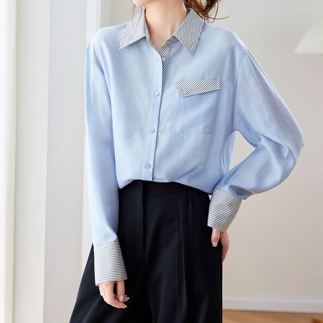 Dragan Pulse-Long-Sleeve Striped Collar Shirt