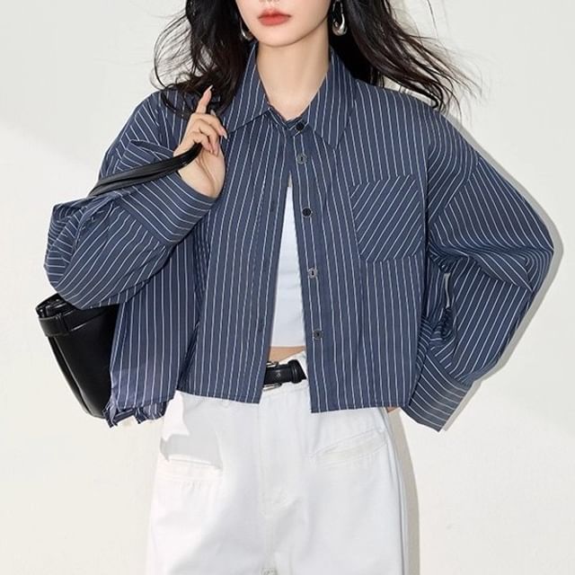 Dragan Pulse-Long-Sleeve Striped Crop Shirt