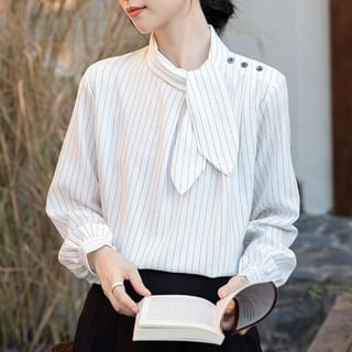 Dragan Pulse-Long-Sleeve Tie-Neck Striped Blouse