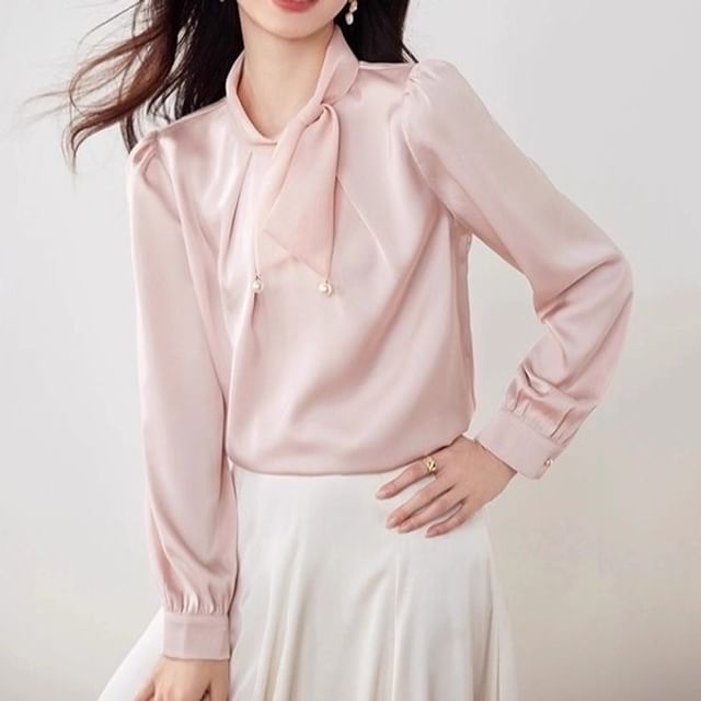 Dragan Pulse-Long-Sleeve Twisted Plain Blouse