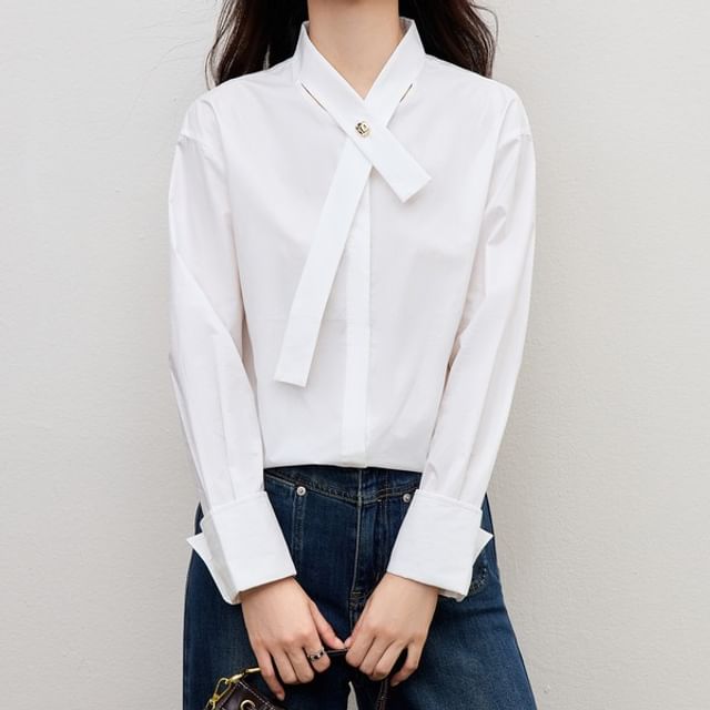 Dragan Pulse-Long-Sleeve V-Neck Plain Blouse