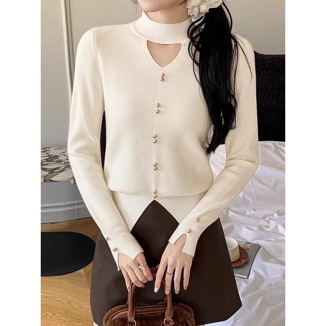 Dragan Pulse-Long-Sleeve V-Neck Plain Slit Knit Top