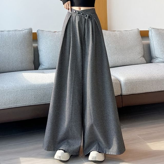 Dragan Pulse-Mid Rise Plaid Wide Leg Pants