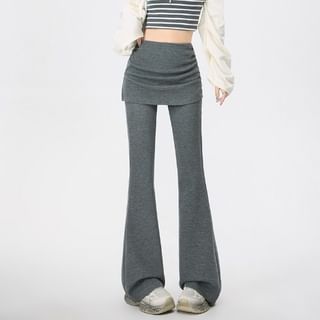 Dragan Pulse-Mid Rise Plain Slit Skirt Overlay Flared Pants