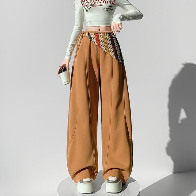 Dragan Pulse-Mid Rise Striped Panel Mesh Baggy Sweatpants
