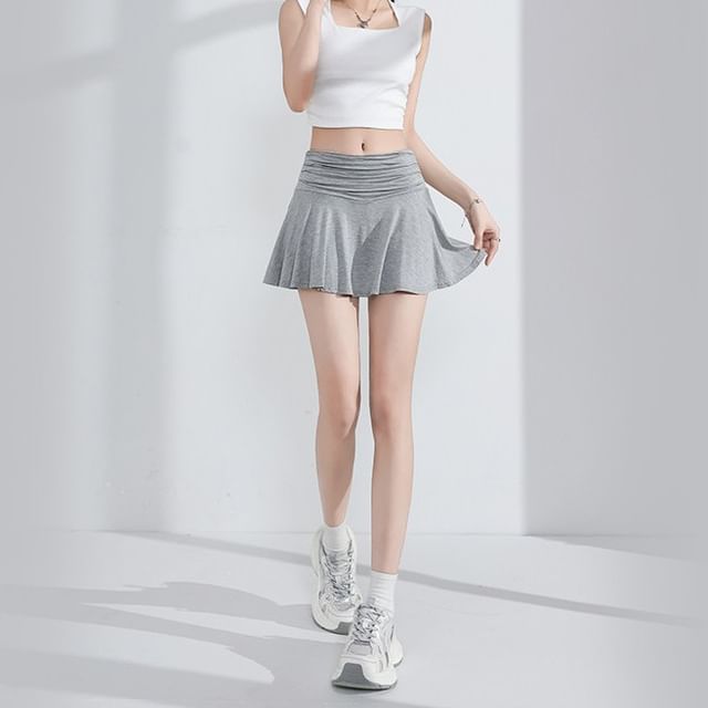 Dragan Pulse-Mid Waist Cinched Plain Mini A-Line Skirt