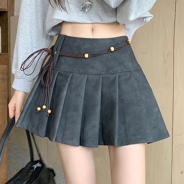 Dragan Pulse-Mid Waist Plain Mini Pleated Skirt