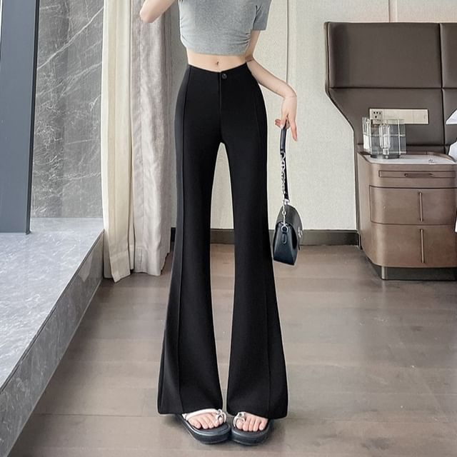 Dragan Pulse-Mid Waist Plain Panel Flared Pants
